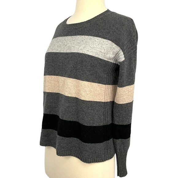 SWTR Women's XS Sweater Gray Striped Merino Cashmere Crew Neck Pullover Soft - Picture 6 of 9